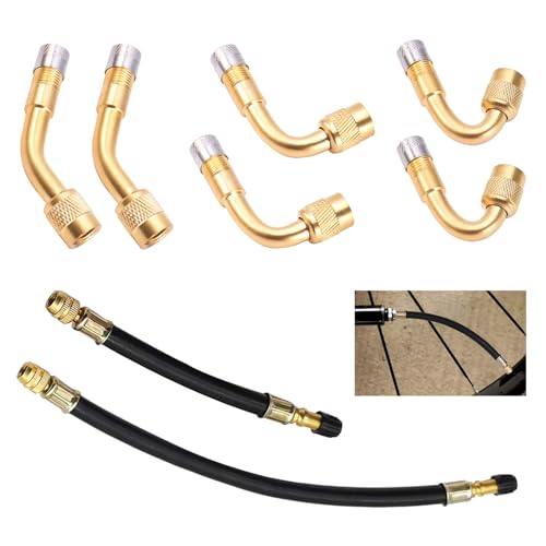 Kit de 6 Rallonge Extension Valve Pneu, Prolongateur Valve Pneu 45° 90° 135° avec 2 Extensions en Caoutchouc, Adaptateurs Universels pour Voitures Motos...