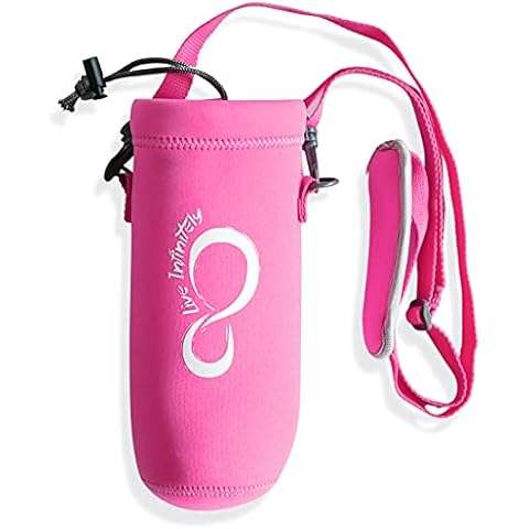 Live Infinitely Universal Water Bottle Carrier - Removable & Adjustable Strap Bottle Holder for Walking, Running & Hiking - Keeps Drinks Cold Due to Insulated Neoprene Sleeve - Pink Cover
