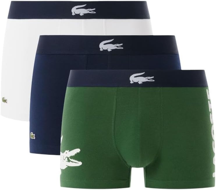Lacoste Men's Long Stretch Cotton Jersey Boxer Brief 3-pack Medium Dusty Olive/Navy Blue/White