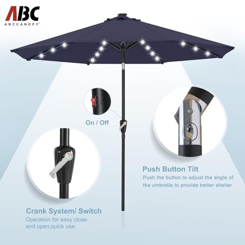 Image of ABCCANOPY Durable Solar Led Patio Umbrellas with 32LED Lights 11FT (Navy Blue)