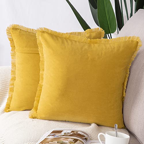 Madizz Juego de 2 Suave Ante Decorativo Funda de cojíns Lujo Estilo Fundas de Almohada para el sofá Dormitorio Amarillo Cuadrado 65 x 65 cm