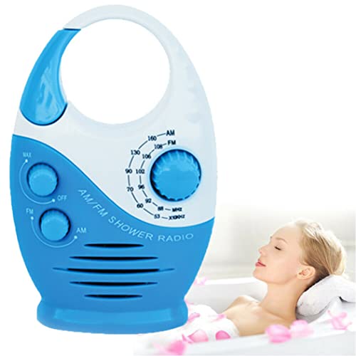 Waterproof Shower Radio Mini AM/FM Shower Radio Resistent Hanging Music Built-In Speaker For Bathroom Outdoor Use(Blue)