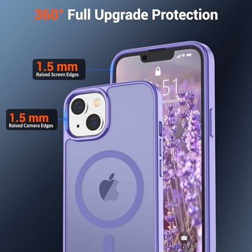 Image of SUPFINE Magnetic for iPhone 15 Plus Case & iPhone 14 Plus Case(Compatible with MagSafe)(Military Grade Drop Protection) Slim Translucent Shockproof with Anti-Fingerprint Phone Case,Purple