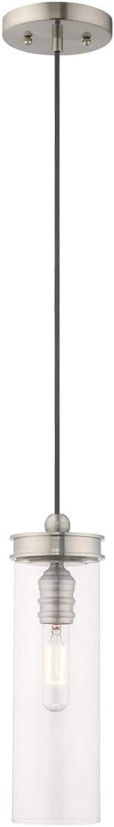 livex lighting 41236-91 art glass - 15" one light mini pendant, brushed nickel finish with clear glass