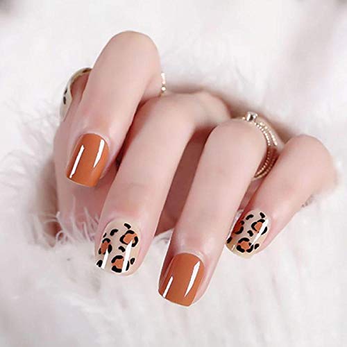 TJJF Falsche Nägel Frauen einfache orange Farbe Mode gefälschte Nagel kurze Größe Full Cover Nail Art Tipps mit Damen…