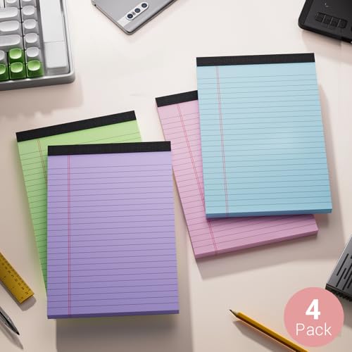 Image of Legal Pads 5x8 Colored Note Pads, 4 Pack College Ruled Notepads 5x8 Lined Paper, Colored Notebook Paper Writing Pads 30 Sheets per Colored Paper Small Legal Pads 5x8 for Home Office School Supplies