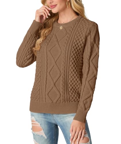 Image of GRECERELLE 2026 Womens Fall Winter Long Sleeve Casual Pullover Sweater Tops | Crewneck, Cable Knit, Chunky, Vintage Style, Anti-static(XS-2XL)