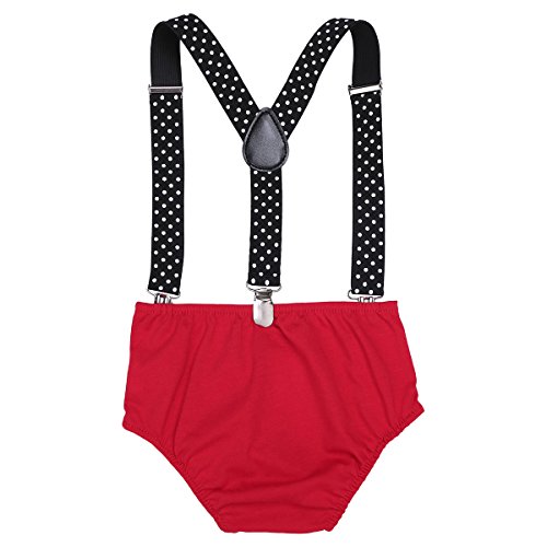 Yizyif Baby Boys Adjustable Y Back Elastic Strong Clip Suspenders Cake Smash Outfits First Birthday Bloomers Clothes Set Red 12-18 Months #TOP2