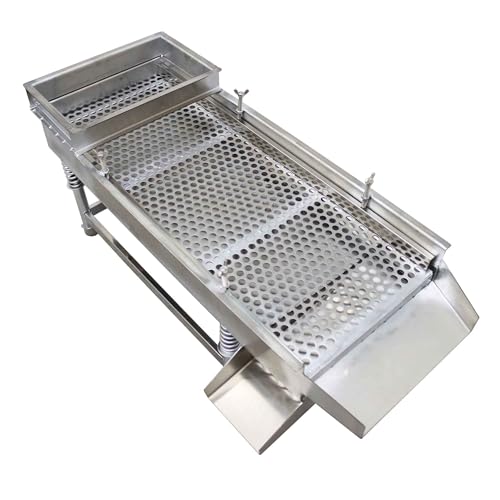 HQHAOTWU Linear Vibrating Screen Straight Vibrating Sieve Shaker Electric Linear Vibrating Sieve Machine JG30-75 Stainless Steel Vibrating Sieve 12mm Screen Single Layer with 1 Motor 110V