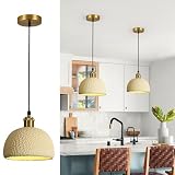 QIEQKAU Modern Farmhouse Cream mini Pendant Light, 8.2 Inch Hammered Resin Adjustable Cord Hanging Ceiling Light for Kitchen Island, Sink, Hallway and Dining Room, E26 Base