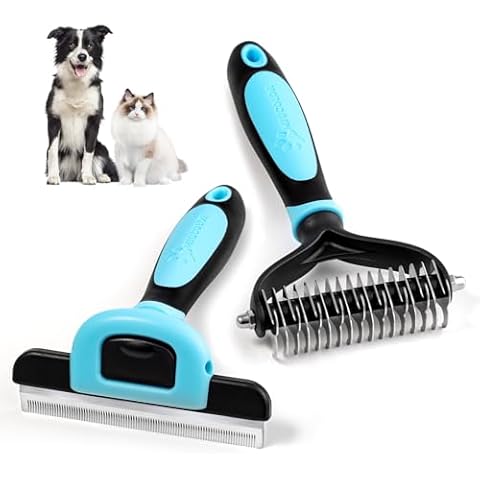 MIU COLOR Dog Brush Kit 2PCS, Deshedding Dog Brush & 2 Sided Undercoat Rake for Dogs & Cats, Long Medium Hair Deshedding Tool, Effective Dog Brush Set Removing Knots, Mats, Tangles, Extra Wide Cover