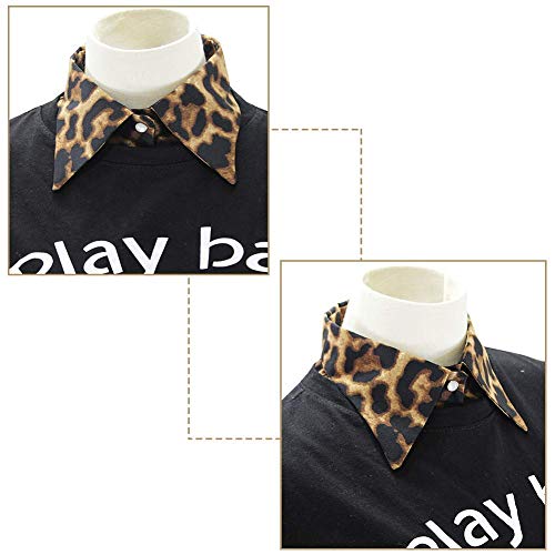 OOCC Mature Woman Leopard Print Faux Collar Half Shirt Dickey Detachable Blouse Chiffon Working Suit Fake Collar4