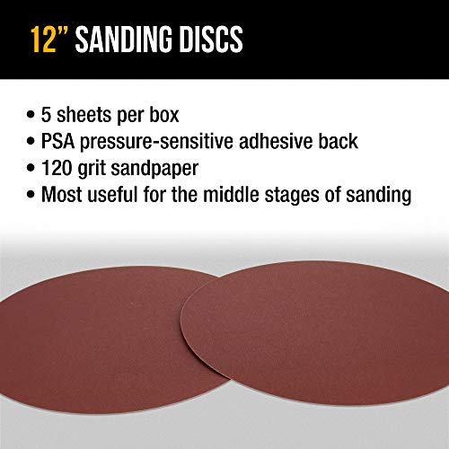 Image of Dura-Gold Premium 12 inch Sanding Discs - 120 Grit (Box of 5) - Sandpaper Discs with PSA Self Adhesive Stickyback, Fast Cutting Aluminum Oxide Abrasive - Drywall, Floor, Woodworking, Automotive, Sander
