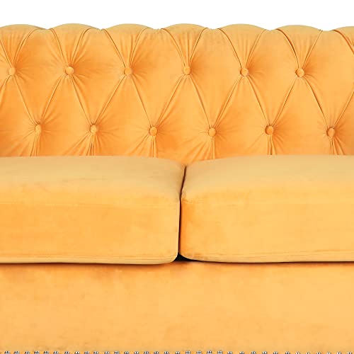 Phoyal Modern 3 Seater Couch, Large Sofa Furniture, Roll Arm Classic Tufted Chesterfield Settee Leather Sofa With Channel Tufted Seat Back For Living Room, Yellow #TOP5