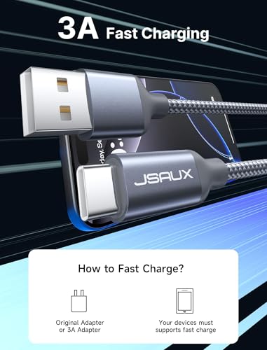 Image of JSAUX USB A to USB C Cable [5-Pack, 3.3FT], USB to Type C Charger Cord Fast Charging Compatible with iPhone 16 /15 Series, Galaxy S20 /S10 /S10+ /S9, Note 20 /10, Moto G, LG - Grey