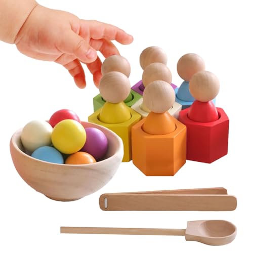 Rainbow Matching Ball - Color Sorting Game, Ball in Cups, Motor Transfer Activity, Early Learning Toy, Fine Motor Skill, Preschool Kindergarten Game for Boys Girls Kids, Travel Home Nursery