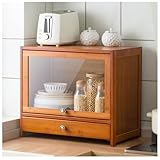 Kleine Bambus Küche Pantry Sideboard mit Flip-Top Tür und Schublade, Freistehende Arbeitsplatte Lagerung Schrank für Flaschen, Geschirr, Konsole Dining Cupboard,52×45cm/20×17.7in