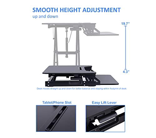 Rocelco Standing Desk Converter 31.5 Inch Sit Stand Up Dual Monitor Tabletop Riser with Tablet Mount, Height Adjustable Home Office Workstation - Deep Keyboard Tray for Laptop Mouse - Black (R VADRB) by Rocelco - Image 2