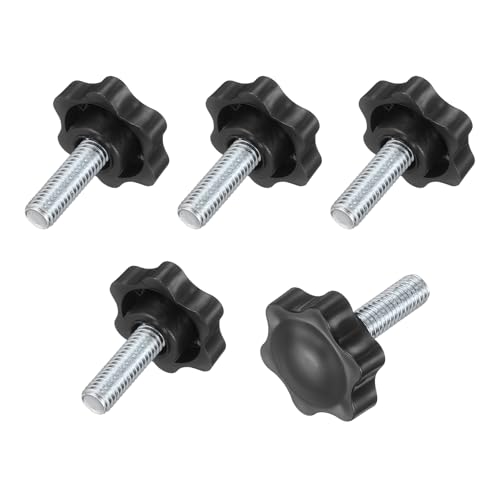 uxcell 5Pcs 3/8"-16 Star Knobs, 1.1" Threaded Stud Plastic Male Clamping Knob Screw Hand Tightening Replacement Knob for Industrial Furniture Tools Jigs Clamps, Black