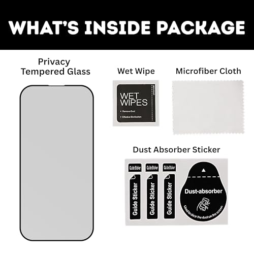 Image of UniqueMe Sakit Military-Grade Privacy Tempered Glass Screen Protector for iPhone 13 /13 Pro / 14 / 16e with Edge to Edge Coverage I Case Friendly, 9H Hardness and Bubble free installation kit