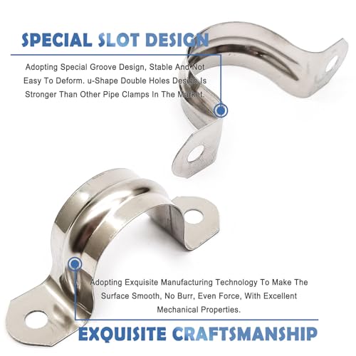 Image of Nge 1inch Rigid Pipe Strap Clamp-Two Hole Strap-U Bracket Tube Clip-Stainless Steel Heavy Duty Pipe Fasten Holder-Secures Conduit,50Pcs(35mm)