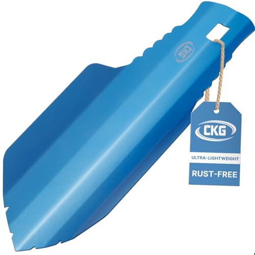 CKG Backpacking Trowel for Digging, Ultralight Aluminum Portable Camping Shovel, Small Trowel Multitool, Design for Camping, Hiking, Outdoor, Travel, Metal Detecting, Color Blue