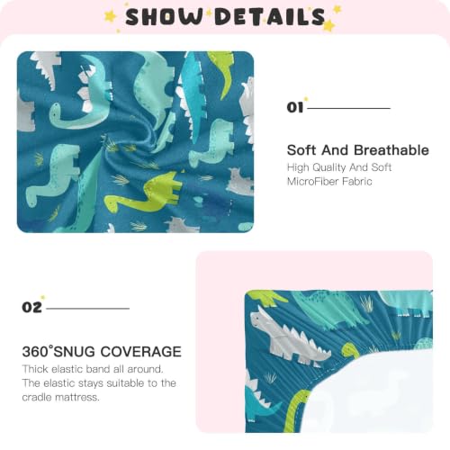 Image of Crib Sheet Breathable Soft Crib Mattress Sheet for Baby Toddler Boys Girls Fitted Pack n Play Crib Sheet Fit Standard Crib Mattress 39 x 27 Inch Dinosaur Blue Cute
