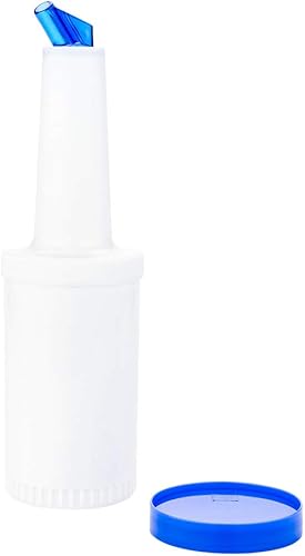 Miniatura 2 de Restaurantware Botella de plástico de 1 cuarto de galón de almacenamiento con boquilla azul y tapa, botella de almacenamiento de barra, 3 1/2 x 3