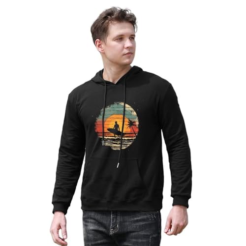 Vintage Sunset Surfing Unisex Casual Hoodies Long Sleeve Lightweight Pullover Tops Loose Sweatshirt with Pocket4
