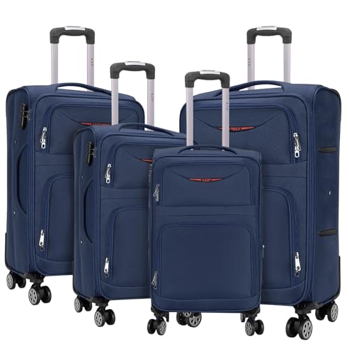ARTREE Juego de Maletas Blandas 4 Piezas Ampliable Ligero Set Maletas de Viaje de Tela Cabina Trolley Duradero con 4 Ruedas Dobles Giratorias y Cerradura 18' 20' 24' 28' (Azul)