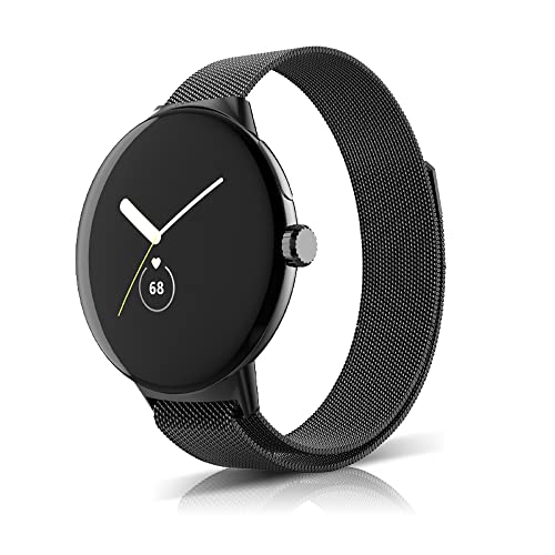 Niboow Bracelet Compatible avec Google Pixel Watch, Femmes Hommes Métal Acier Inoxydable Mesh Tissé Magnétique Sangle Bracelet Compatible avec Google Pixel Watch - Noir Cover