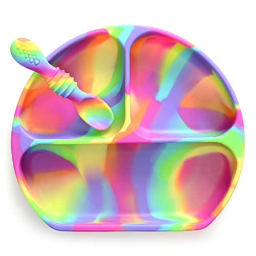 Image of PrimaStella Unbreakable Silicone Non-Slip Plate and Chew Spoon Set for Babies and Toddlers