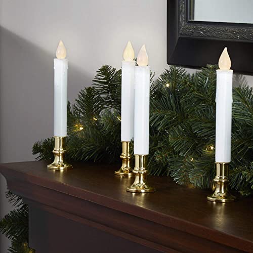 Flameless Window Candles With Gold Holders - Set Of 4, Battery Operated, Suction Cups, Remote And Batteries Included, Automatic Timer, Flickering Lights, Christmas Candlesticks For Windows #TOP3