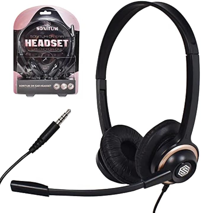 Sonitum Bulk Headsets With Microphone (10 Pack) - Noise Canceling Computer Headset For Office, Meetings, Chat- Comfortable Over-Ear PC Headphones With Rotating Mic- 3.5 Jack For Universal Connectivity
