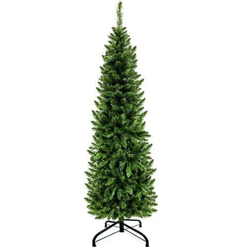 TURNMEON 5 Ft Pencil Christmas Tree with Thick 550 Tips, Metal Stand, Hinged Premium Realistic...