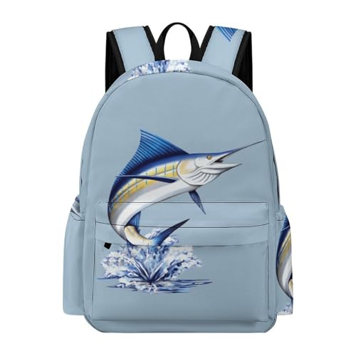 Marlin Fish Laptop Backpack for Women Men Cute Shoulder Bag Printed Daypack for Travel Sports Work