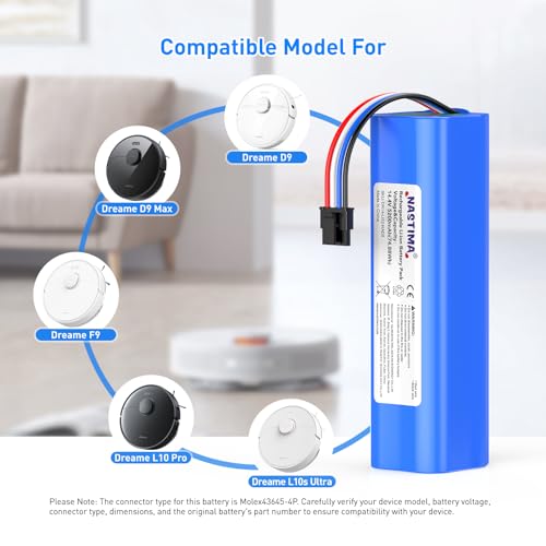 NASTIMA 14,4V 5200mAh Li-ion Ersatzakku für Dreame D9 F9 L10, Li-ion Akku für Dreame D9 Pro, D9 Max, D10s, D10 Plus, Ersatz Akku für L10s Pro, L10s Ultra Serie Saugroboter