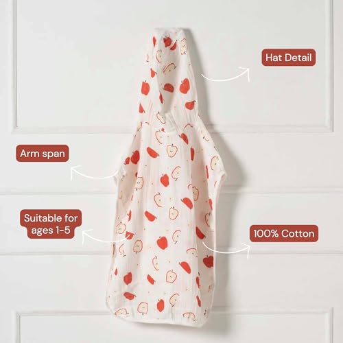 Image of 100% Cotton Muslin Baby Bath Poncho - Soft & Absorbent Hooded Towel for Infants & Toddlers, Lightweight and Breathable, Perfect (Apple)