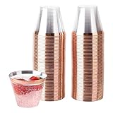 Qrit プラスチックコップ 使い捨て 【食品衛生法適合】 かき氷 プラカップ 子供 ミニ デザートカップ 使い捨てコーヒーカップ カクテルグラス ワイングラス おしゃれ 50個セット 270mL（9オンス (ピンクゴールド)