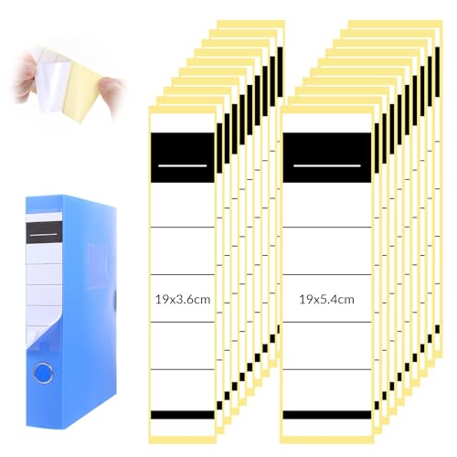 LIQWEI 100 Stück Ordnerrücken Selbstklebend Set, 2 Größen Ordner Rückenschilder Klebeetiketten, Weiß Ordner Etiketten für Standardordner Schmale und Breit Ordner-Archivierung (19 x 5,4cm, 19 x 3,6cm)