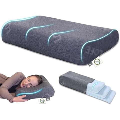 LOFE Contour Pillow - Adjustable Memory Foam Pillows 8 Heights, Medium Firm Supportive Cervical Pillow, CertiPUR-US Side Sleeper Pillow, A Removable Cover Cover