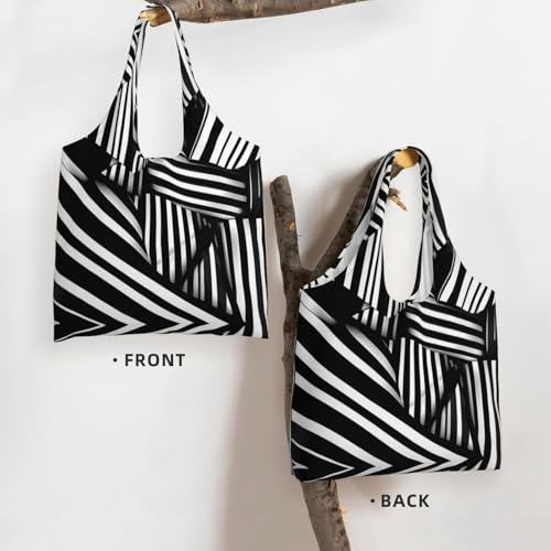 Black and white geometric lines Printed Shoulder Bag - Suitable for sturdy canvas bags, shopping bags3