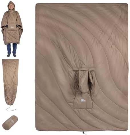 OneTigris Camping Blanket Honcho Poncho With 3M Thinsulate Insulation, Wearable Sleeping Bag Poncho For Camping Large Ultralight Warm Wearable Blanket For Outdoor Hiking