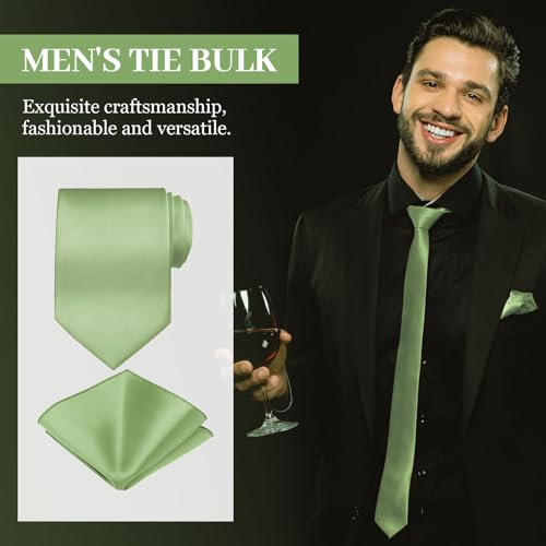 Image of Zhanmai 48 Pcs Men Solid Color Ties and Pocket Square Set Satin Necktie Business Handkerchief for Wedding Party