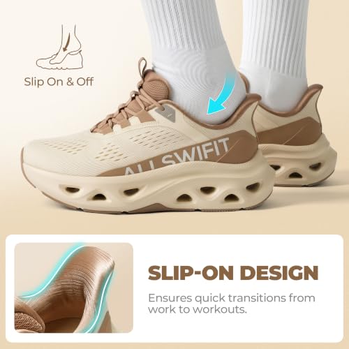 ALLSWIFIT Women's Slip On Cushioned Walking Fashion Sneaker,Beige/Khaki,7.5 - image 5