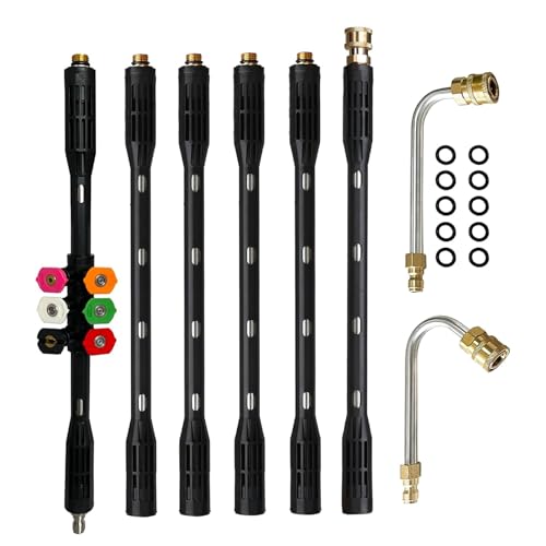 Pressure Washer Extension Wand 9pcs Set Includes Curved Rod & 6 Quick Connection Nozzle Tip Suitable for Gutter