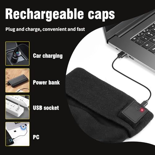 AYPOW Regalos Originales para Hombre Mujer, 2025 Ideas Regalos Navidad, Moda Gorro de Punto con Luz Led Cálido, USB Recargable Faro Correr Gorra Sombrero Invierno, Regalo para Cumpleaños Aniversario - imagen 4