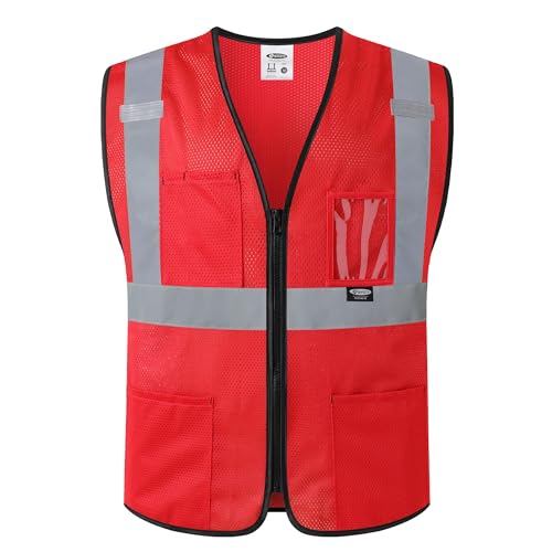 Image of JKSafety Safety Vest for men women Hi Vis Vest with Pockets and Zipper High Visibility Meet ANSI Standard(BX310