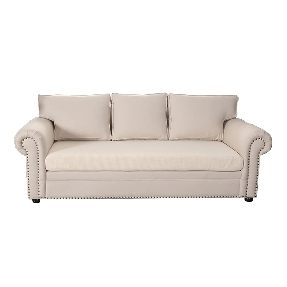 Bestenrose Sofa Cushion Cover Stretch Sofa Seat Cushion Cover 1piece Checks Jacquard Spandex Polyester Fabric Stretchy Seat Covers Protector for Furniture Protection Decoration (2 Seater, Ivory) — image 1