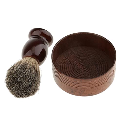 Milageto Wooden Men's Shaving Brush with Shave Mug Bowl Barber Beard Soap, Wood Brush Bowl